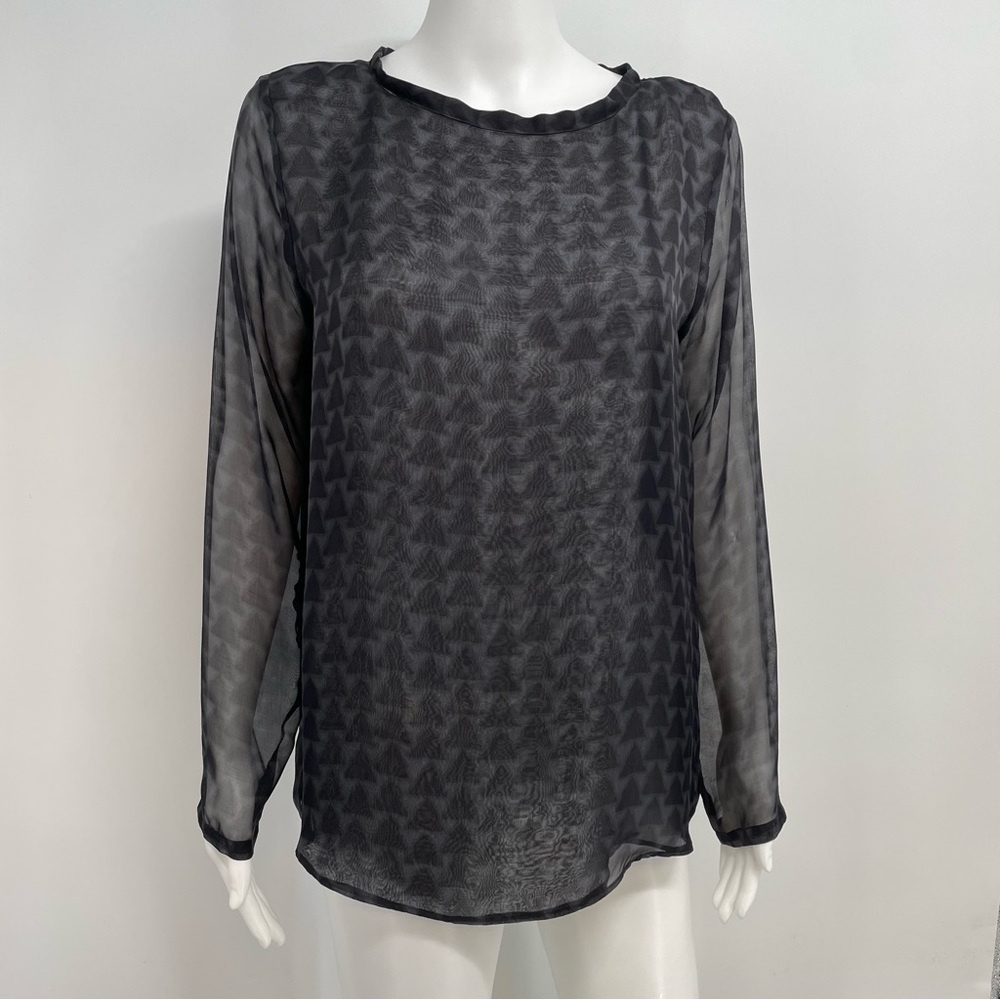 Sibel Saral Blouse Women’s S Gray Sheer Silk Double Layered Geometric